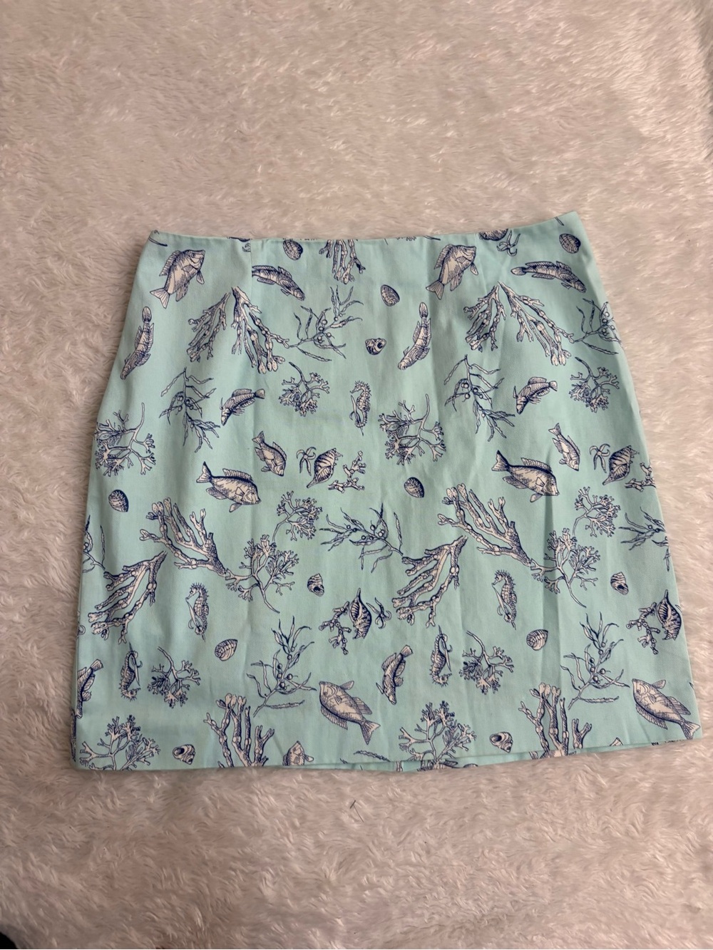 TALBOTS Blue Ocean Fish Seahorse Print Nautical Preppy Cruise Pencil
Skirt 14